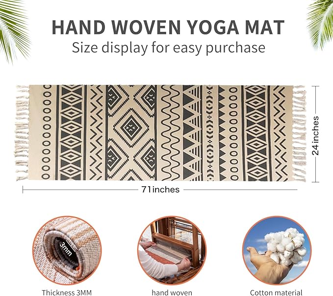 Cifupy Handmade Organic Yoga Mat made with Organic Cotton Yoga Mat - Non Slip Hand-Woven Foldable Yoga Rug Provides Excellent Comfort, Traction & Support for Indoor & Outdoor Use - 24 x 72 Inches