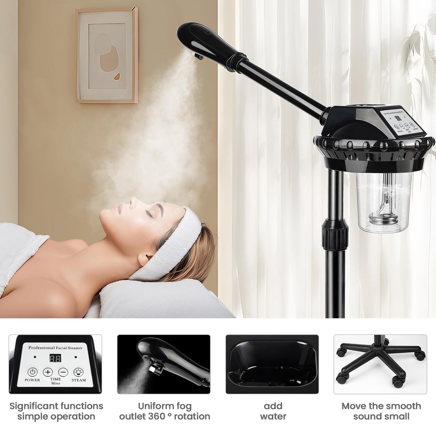 Chetunju Professional Face Steamer, Adjustable Height and Angle, Facial Steamer Clean Skin Firming Pores and Moisturizing Suitable for a Beauty, Spa, at Home