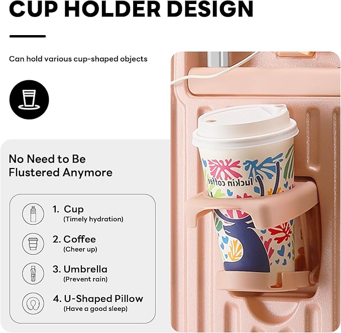 20 Inch Carry On Luggage With Cup Holder & USB Port, Airline Approved TSA-locked Luggage, Lightweight PC Material Travel Suitcase With 360° Spinner Wheel (14-20-24-28in Pink, 14-20-24-28in)