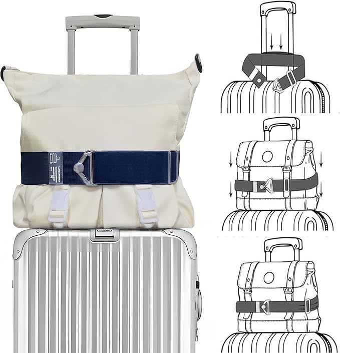 2-in-1 Travel Belt for Luggage Over Handle, Luggage Belt for Carry on Bag, Suitcase Straps, Add a Bag Bungees Luggage Straps Adjustable with Alloy Buckle,Hands-Free for Airport (Blue, 1 Pack)