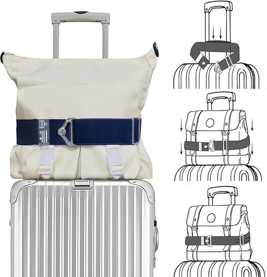 2-in-1 Travel Belt for Luggage Over Handle, Luggage Belt for Carry on Bag, Suitcase Straps, Add a Bag Bungees Luggage Straps Adjustable with Alloy Buckle,Hands-Free for Airport (Blue, 1 Pack)