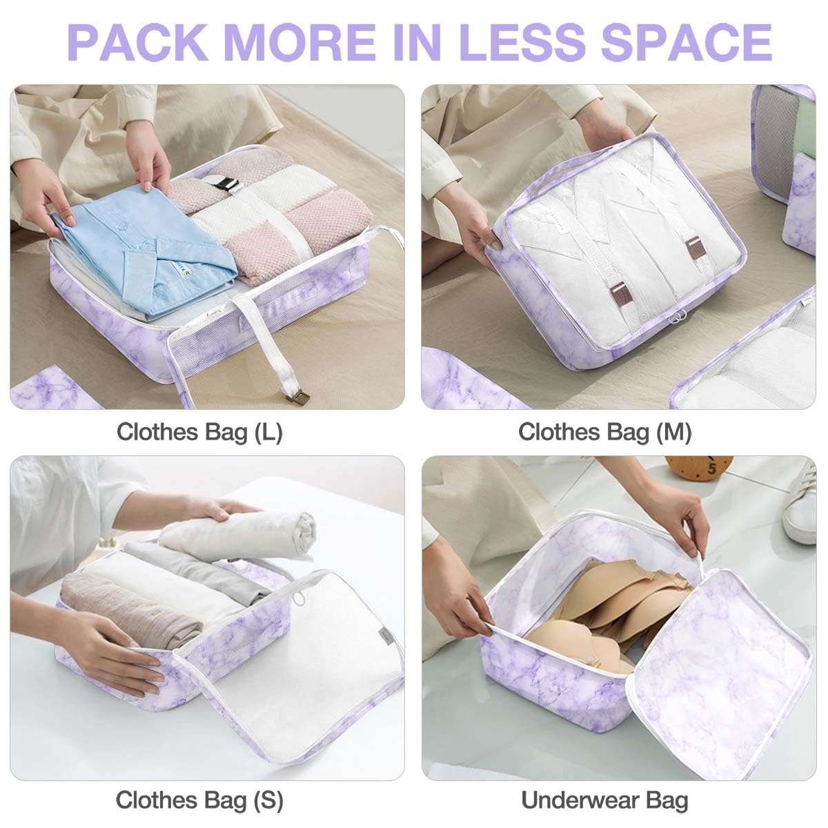 8 Set Packing Cubes for Suitcases,Packing Cubes with Shoe,Cosmetics,Clothing,Accessories Bags for Travel Luggage Organizer Women Men(Purple Marble)