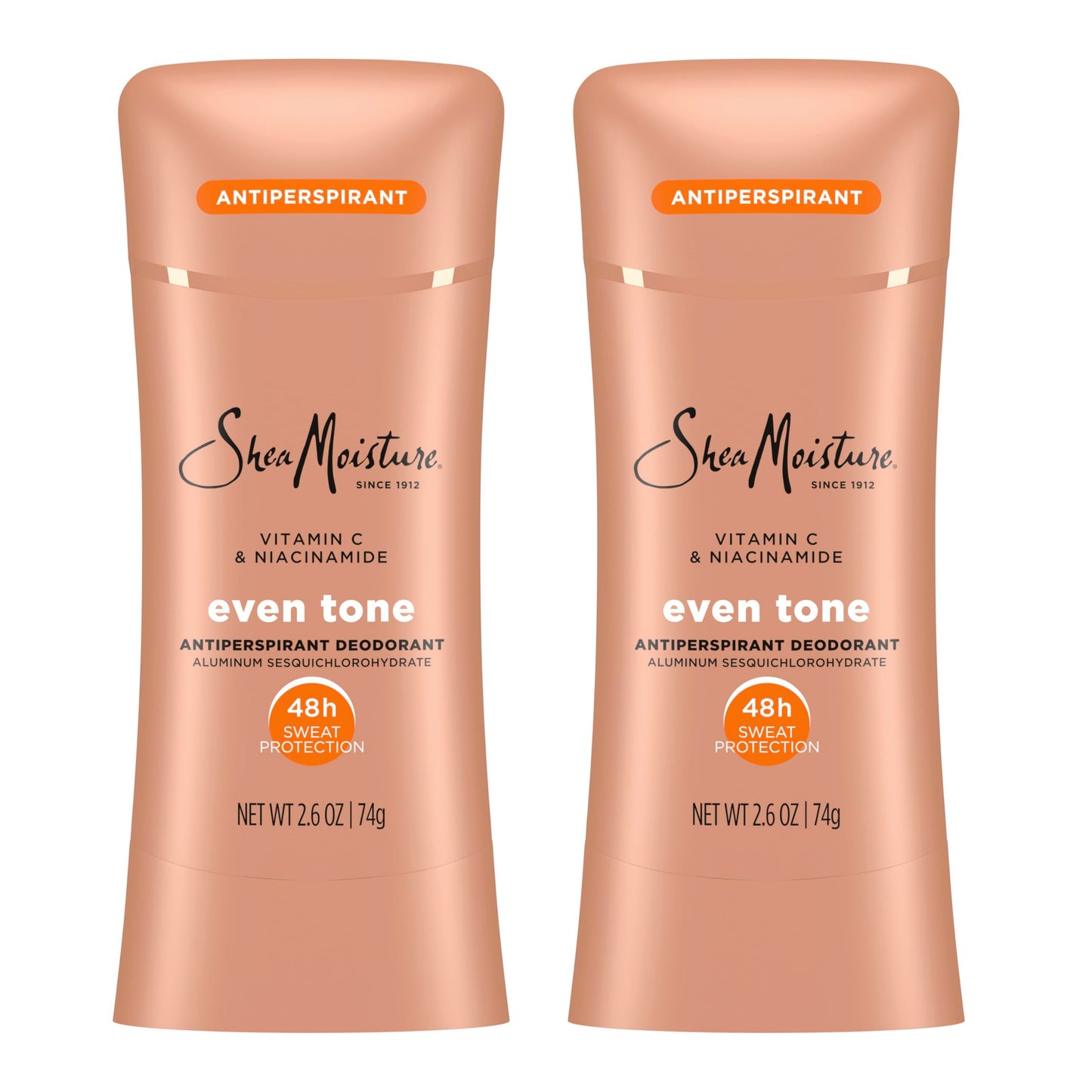 SheaMoisture Antiperspirant Deodorant Stick Even Tone Vitamin C & Niacinamide 2 Count for 48HR Sweat & Odor Protection with No Parabens & No Mineral Oil 2.6 oz