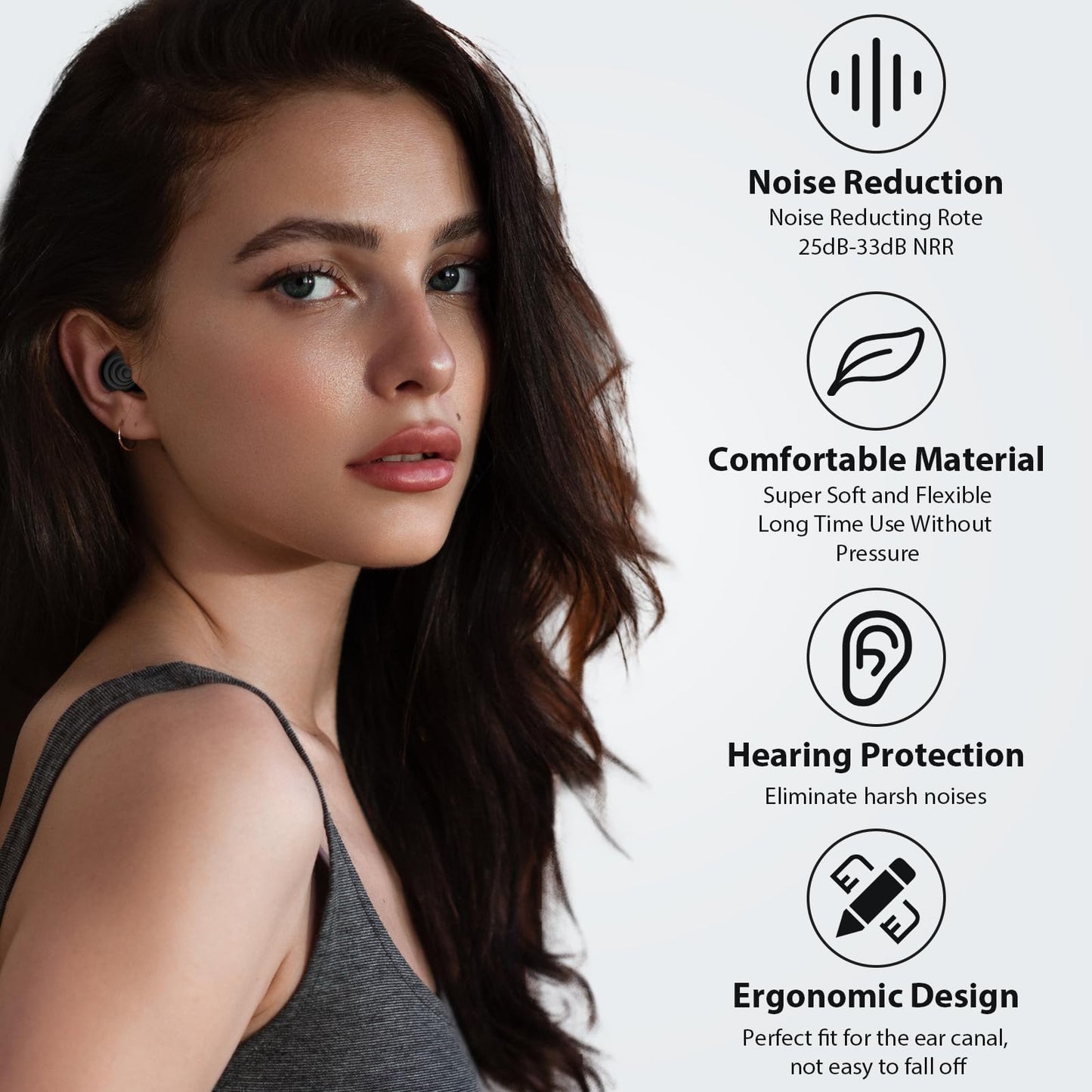 Yawsoy Ear Plugs for Sleeping Noise Cancelling, Reusable Soft Noise Reduction Earplugs for Sleep, Focus, Travel, Work, Motorcycle, Concert with 6 Silicone Ear Tips and 6 Foam Ear Tips - 25-35dB Black