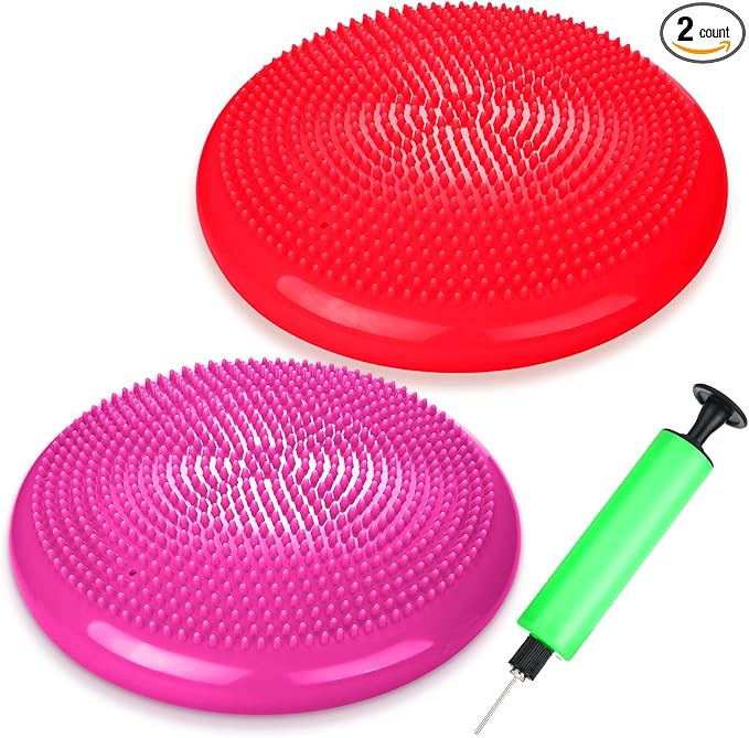 2 Pcs Wiggle Seat Inflated Wobble Cushion Flexible Balance Disc with Air Pump for Core Stability Strengthening Improving Posture Physical Exercise