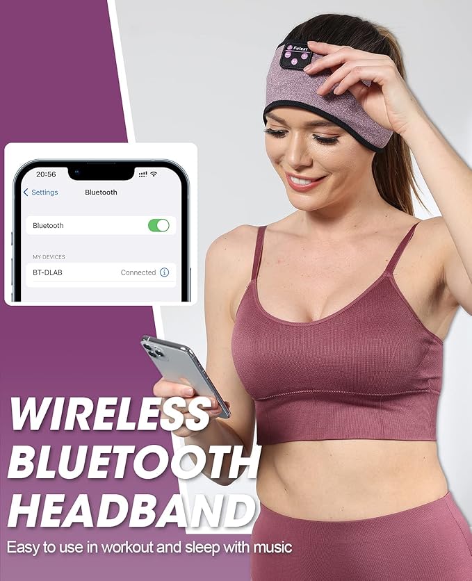Bluetooth Headband Headphones, Sleep Headphones for Side Sleepers - Sleeping Comfortable with Thin Speaker Microphone Handsfree Best Gift Ideas Women Men