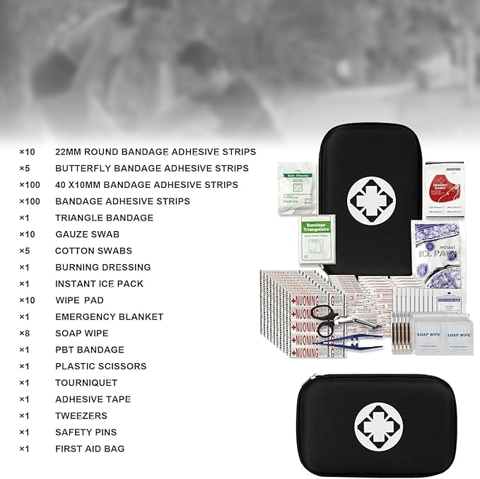 279PCS Small Travel First Aid Kit Supplies for Business, First Aid Emergency Set Backpacking Essentials Items Trauma Survival Kits for Outdoor Adventure, Black AMORNING