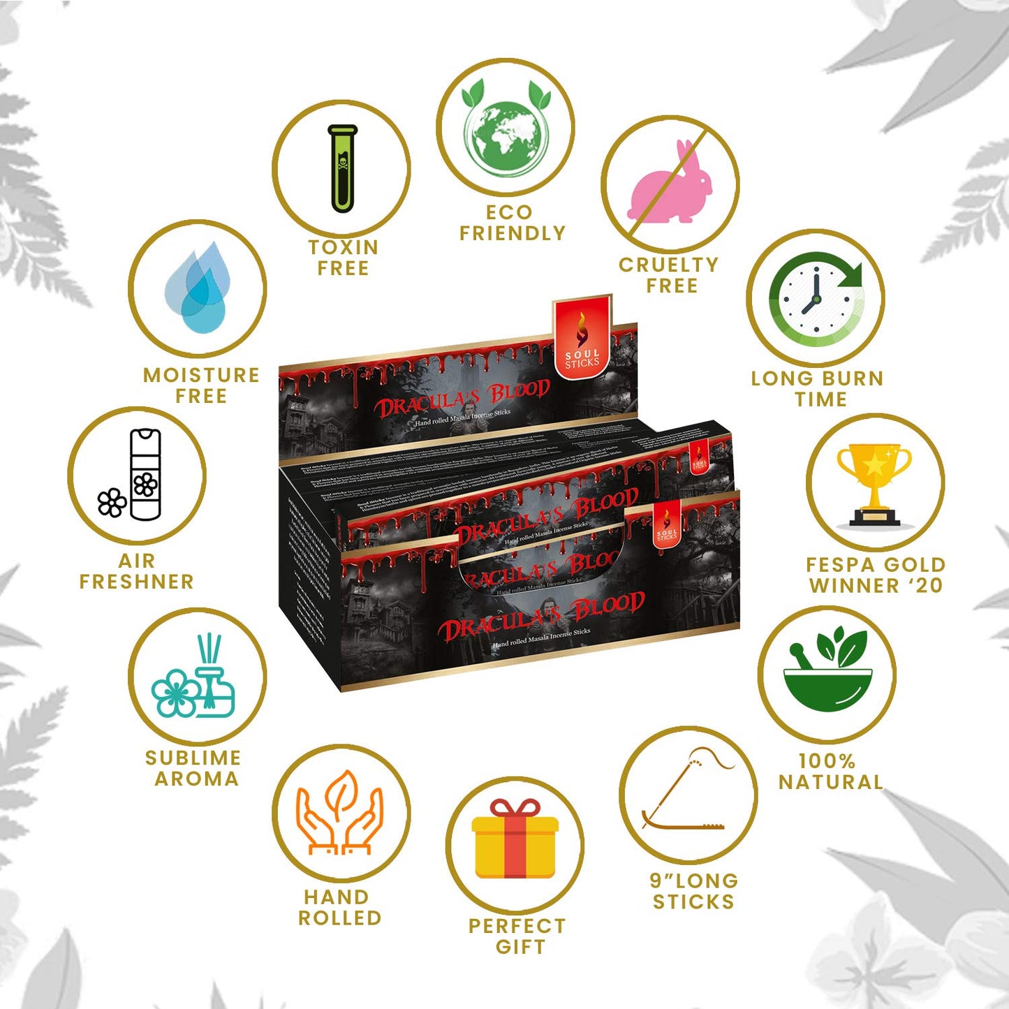 Soul Sticks Hand-Rolled Incense Sticks Evil Spirit Blends 180 Gram Box | 100% Natural Masala Incense Organic Home Fragrance Agarbatti (Dracula's Blood)