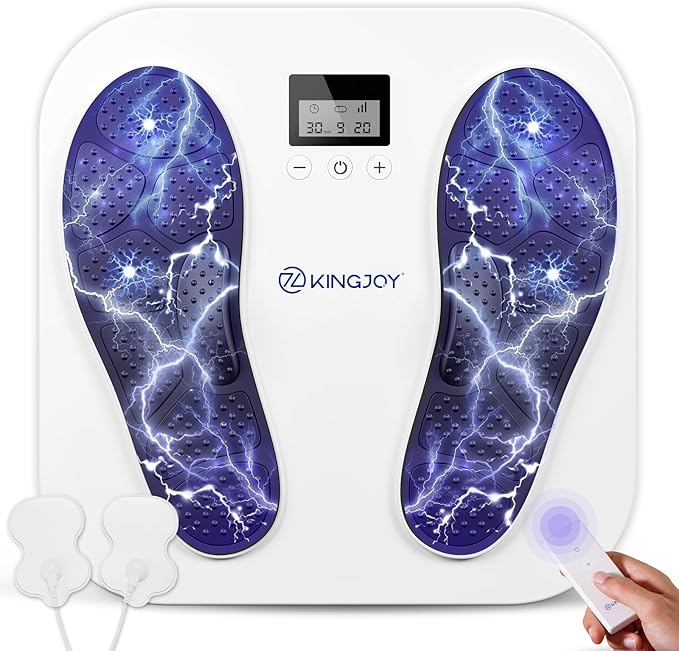 KINGJOY Foot Massager for Neuropathy, Rechargeable EMS TENS Foot Stimulator with 10 Modes 20 Intensities for Circulation Plantar Fasciitis & Swelling Pain Relief, Gifts for Women Men-White