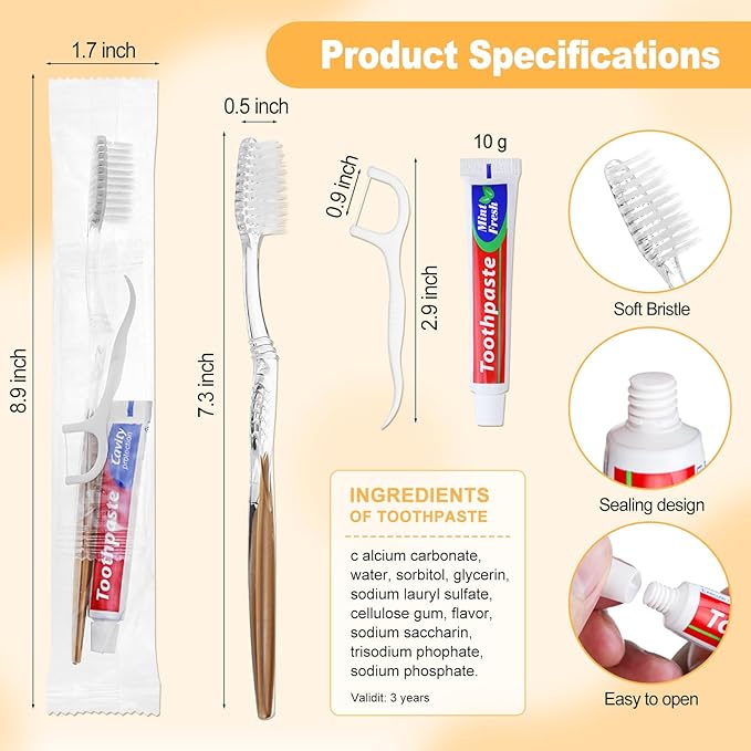 30pcs Disposable Toothbrushes with Toothpaste Floss Individually Wrapped, Disposable Toothbrush Bulk, 10g Toothpaste, Dental Floss Pick, Bulk Toothbrush Kit for Homeless,Airbnb,Hotel,Guest