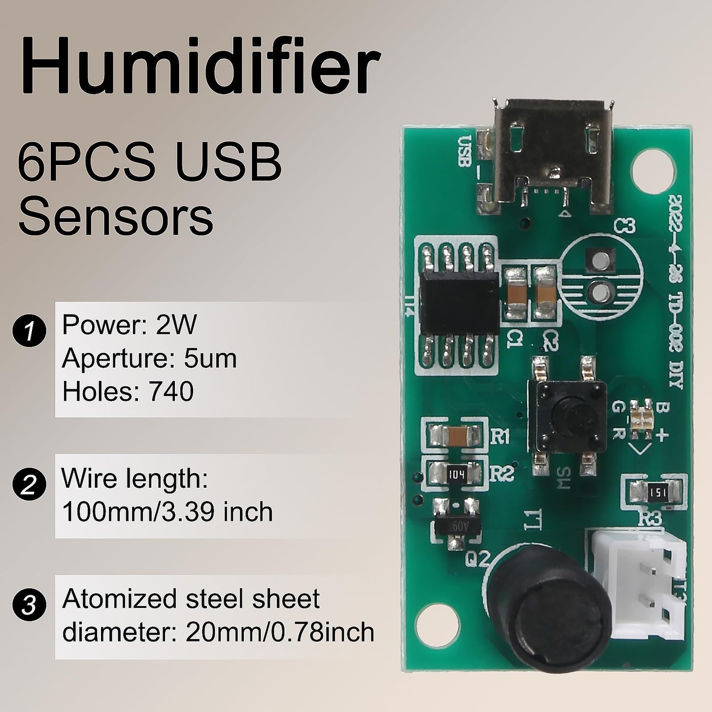 5Pcs USB Humidifier Module 5V USB Spray Module Circuit Board Atomization Module Atomization Plate Atomizer DIY Incubation Experimental Equipment