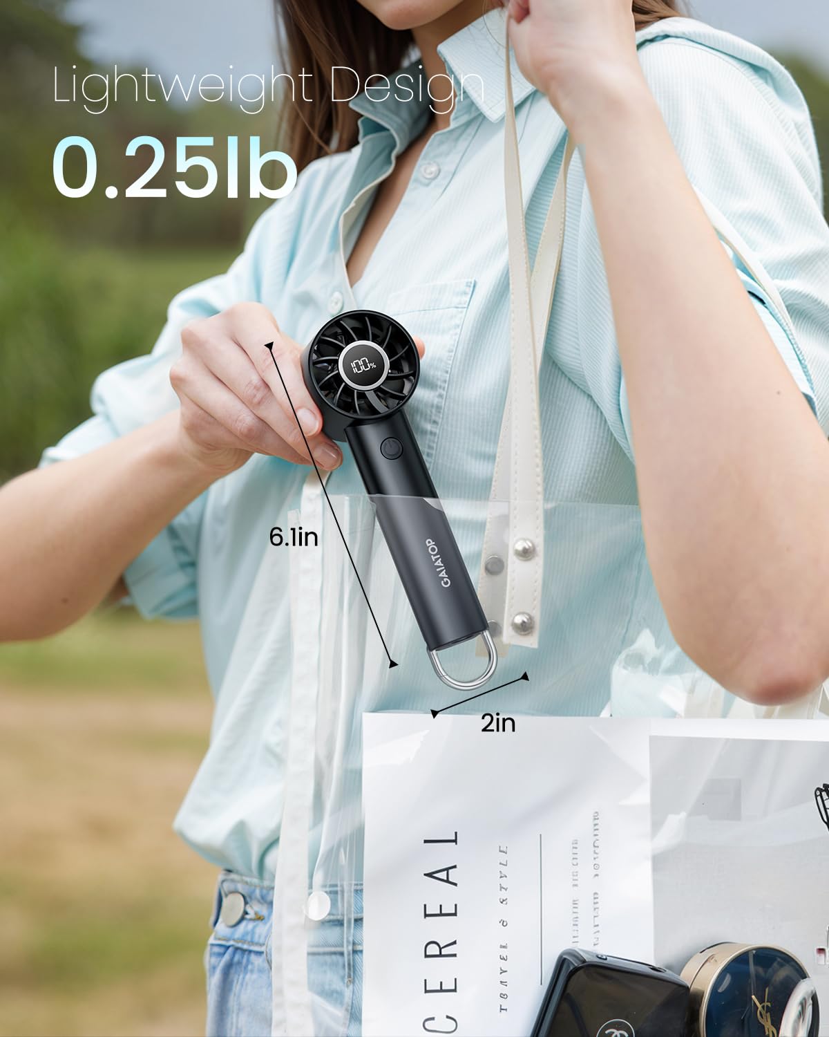 Gaiatop Portable Mini Fan, 3 Speed Handheld Fans with Power Display Flashlight, USB Rechargeable Battery, Lightweight Personal Cooling for Women Men Indoor Outdoor Travel Black