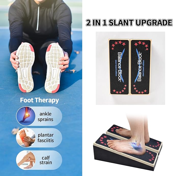 Balance Blocks 2-in-1 Slant Board – 2 Pcs for Ankle and Calf Stretching Physical Therapy, Portable Balance Trainer for Core Strength, Stability, and Athletic Performance