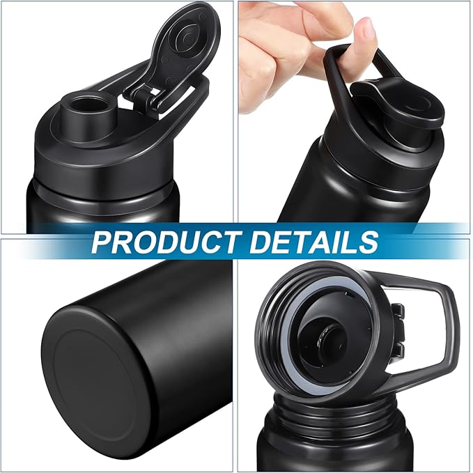 CHENGU 4 Pcs Aluminum Water Bottle 24oz Aluminum Reusable Bottles Lightweight Snap Lid Sports Water Multipack Easy Carry Leak Proof Travel for Gym Camping Hiking Outdoor Fishing (Black)