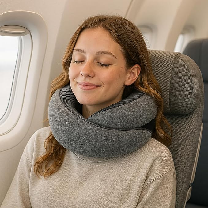 Neck Pillow Set for Travel, Flight, or Car (Incl. Sleep-mask, Ear-Plug) (Dark Grey)