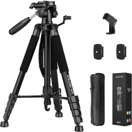 JOILCAN Tripod Camera Tripods, 74" Tripod for Camera Phone Video Recording, Heavy Duty Cameras Tripod Stand, Professional Travel DSLR Tripods Compatible with Canon iPhone, Max Load 15 LB