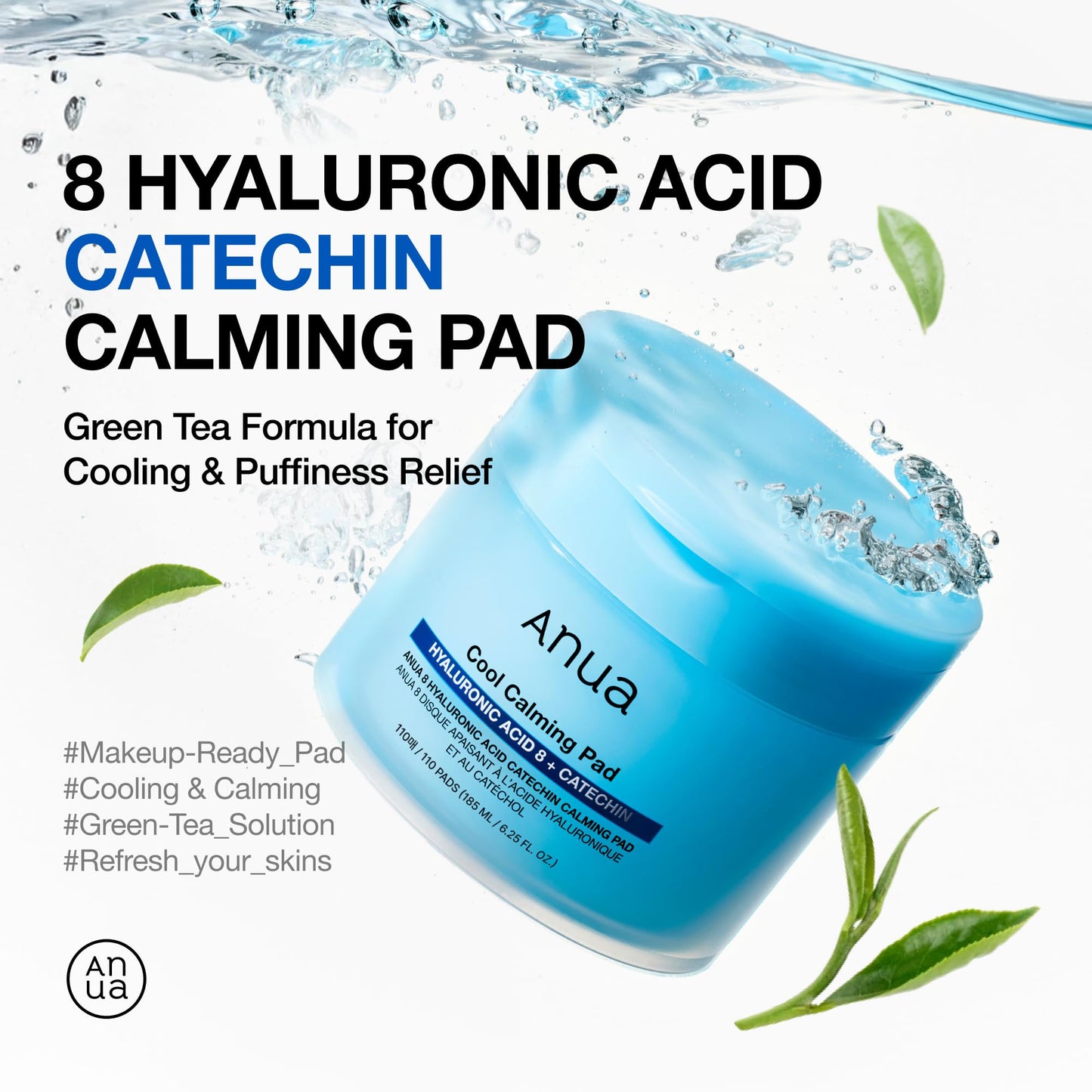 Anua 8 Hyaluronic Acid Catechin Calming Pad, Pore Care & Cooling Effect with Korean Toner pad, Quick & Easy Hydrating Daily Face Mask, Makeup Prep Routine, Korean Skin Care (185ml,110 Pads)