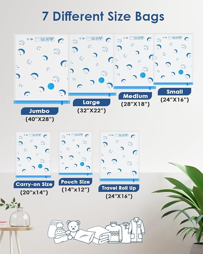 Vacuum Storage Bags with Electric Pump, 16 Pack Vacuum Sealed Bag with 1500mAh Rechargeable Battery for Clothes, Blanket, Duvets, Pillows, Comforters, Travel