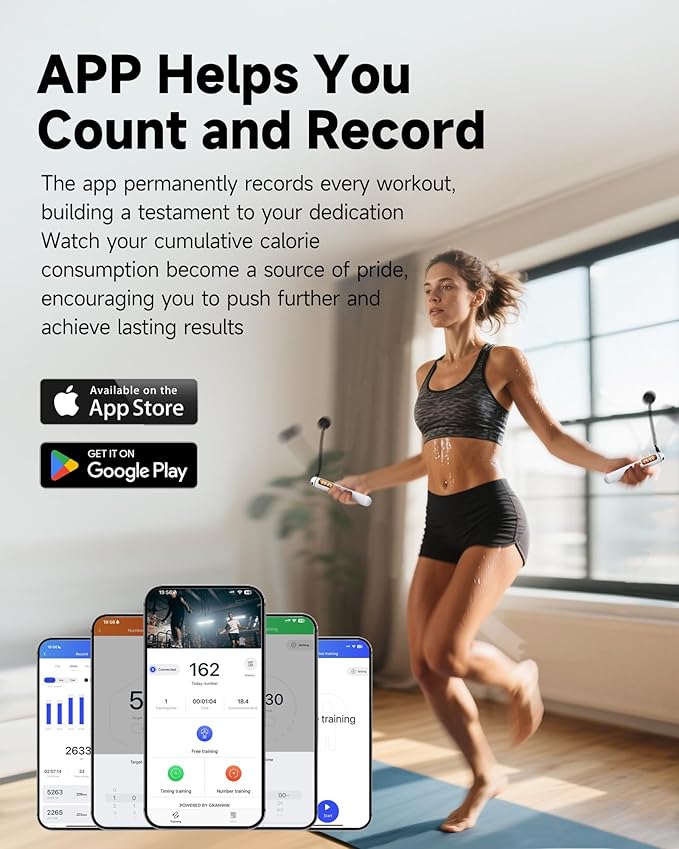KINTHEA 2 in 1 Smart Jump Rope, APP Control & Data Record, Cordless Jumping Rope with Counter for Women, Men, All Age, Adjustable Skipping Rope for Cardio Fitness in Limited Home Space & Outdoor
