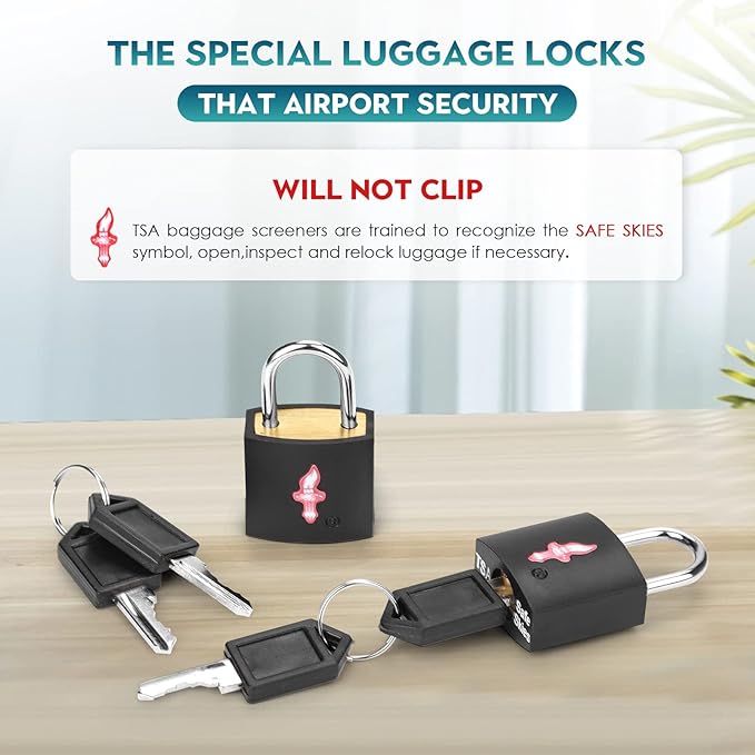 2 Pack TSA Approved Luggage Locks with Key - Neon Square Black for Suitcase Backpack Carry-On & Laptop Bag Travel Security