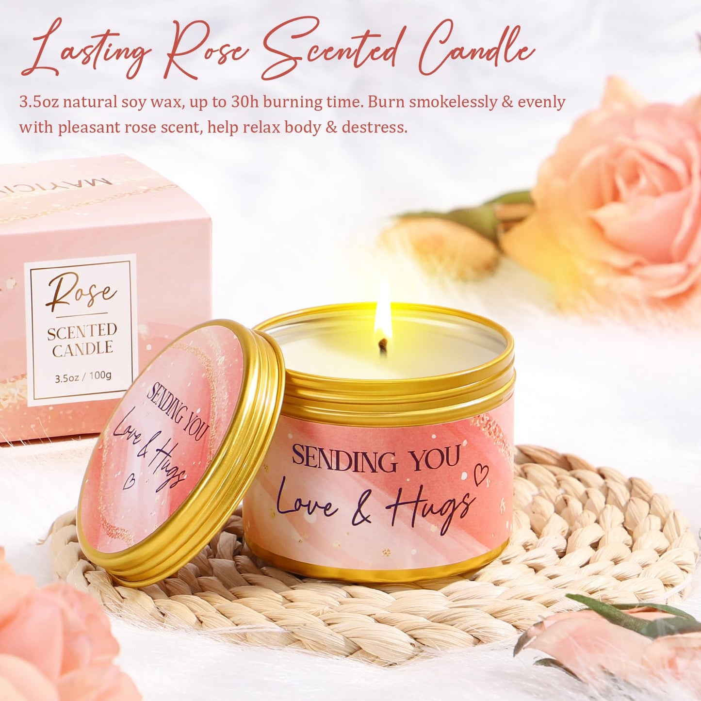 Birthday Gifts for Women, Self Care Gifts Get Well Soon Gifts Basket for Women, Rose Relaxing Spa Gifts Care Package w/ Luxury Blanket, Mothers Day Gifts for Mom Her Wife Girlfriend Friend Sister