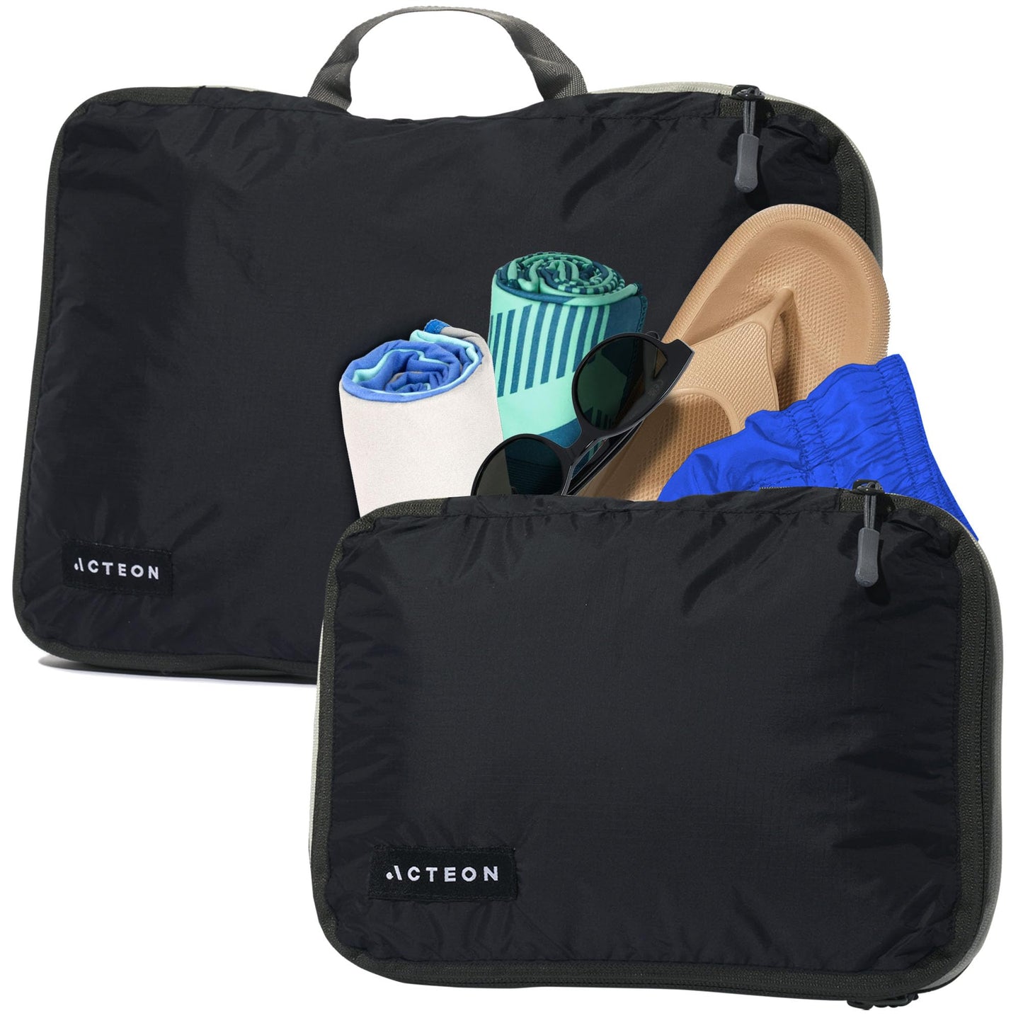 Compression Packing Cubes - 2 Pack Clean Dirty Separate Zipper - Luggage & Suitcase Organizer Travel Cube, Large Small Laundry Compartment Organizers for Clothes, Shoes Makeup