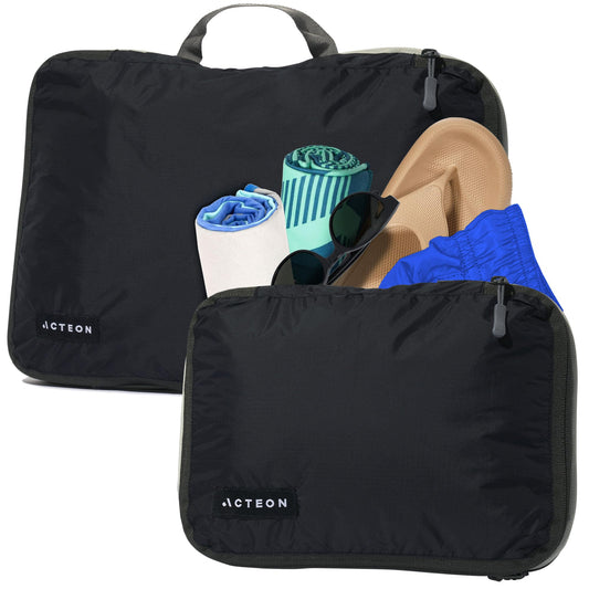 Compression Packing Cubes - 2 Pack Clean Dirty Separate Zipper - Luggage & Suitcase Organizer Travel Cube, Large Small Laundry Compartment Organizers for Clothes, Shoes Makeup