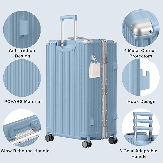 AnyZip Luggage Sets 2 Piece Aluminum Frame Carry On and Checked Suitcase PC ABS Hard Shell TSA Lock No Zipper(Hazeblue, 20/28)