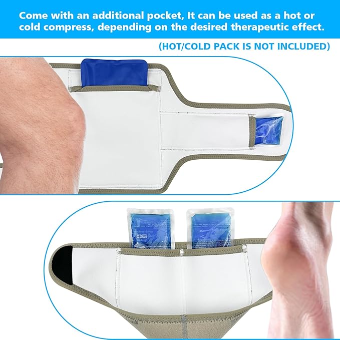 Castor Oil Pack Wrap for Knee and Ankle 2 Pc Pain Relief Wrap Organic Cotton Comfort Flannel Castor Oil Compress Wrap with Storage Bag Reusable Adjustable Strap Universal Fit (Khaki)