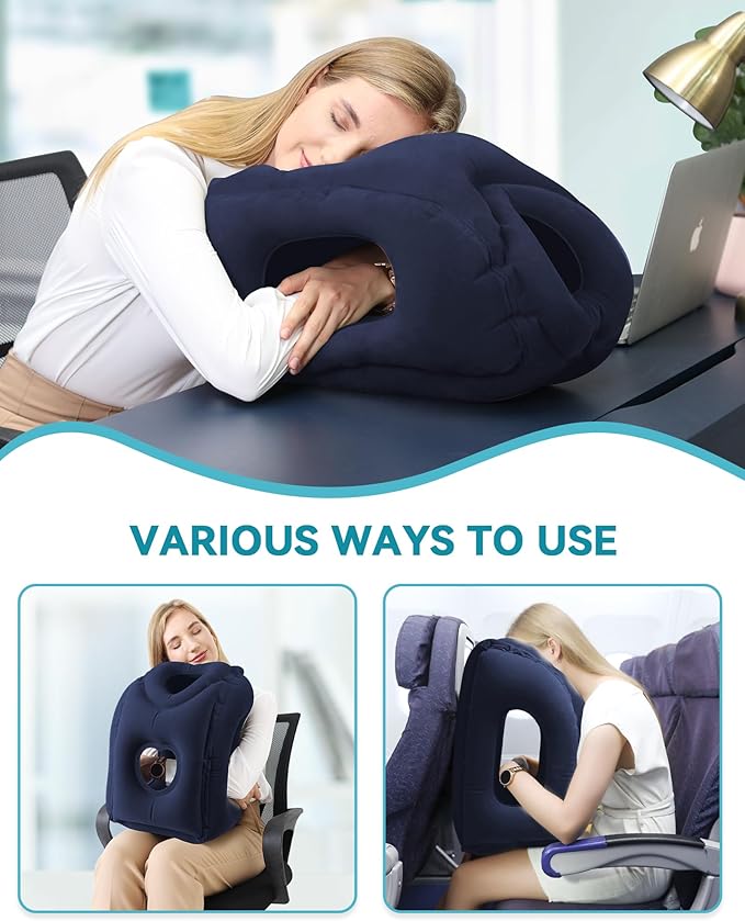 Travel Pillow,Inflatable Airplane Pillow for Sleeping Comfortably Supports Head and Chin for Airplane,Car,Bus and Office