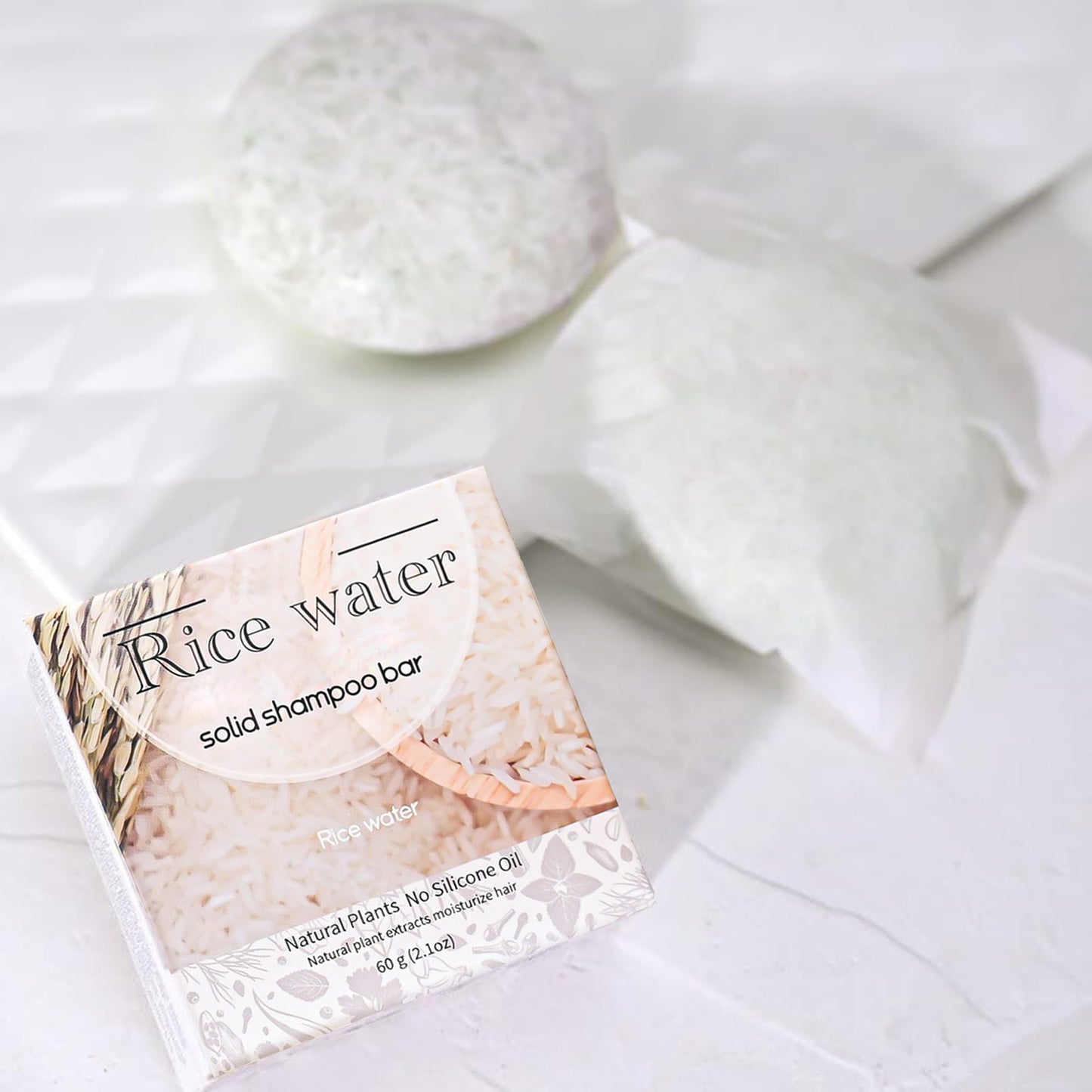 DLZZRS Rice Water Shampoo Bar for Deep Cleaning, Hydrating & Moisturizing Dry Hair, Natural Solid Soap Shampoo for All Hair Types, 2.1oz