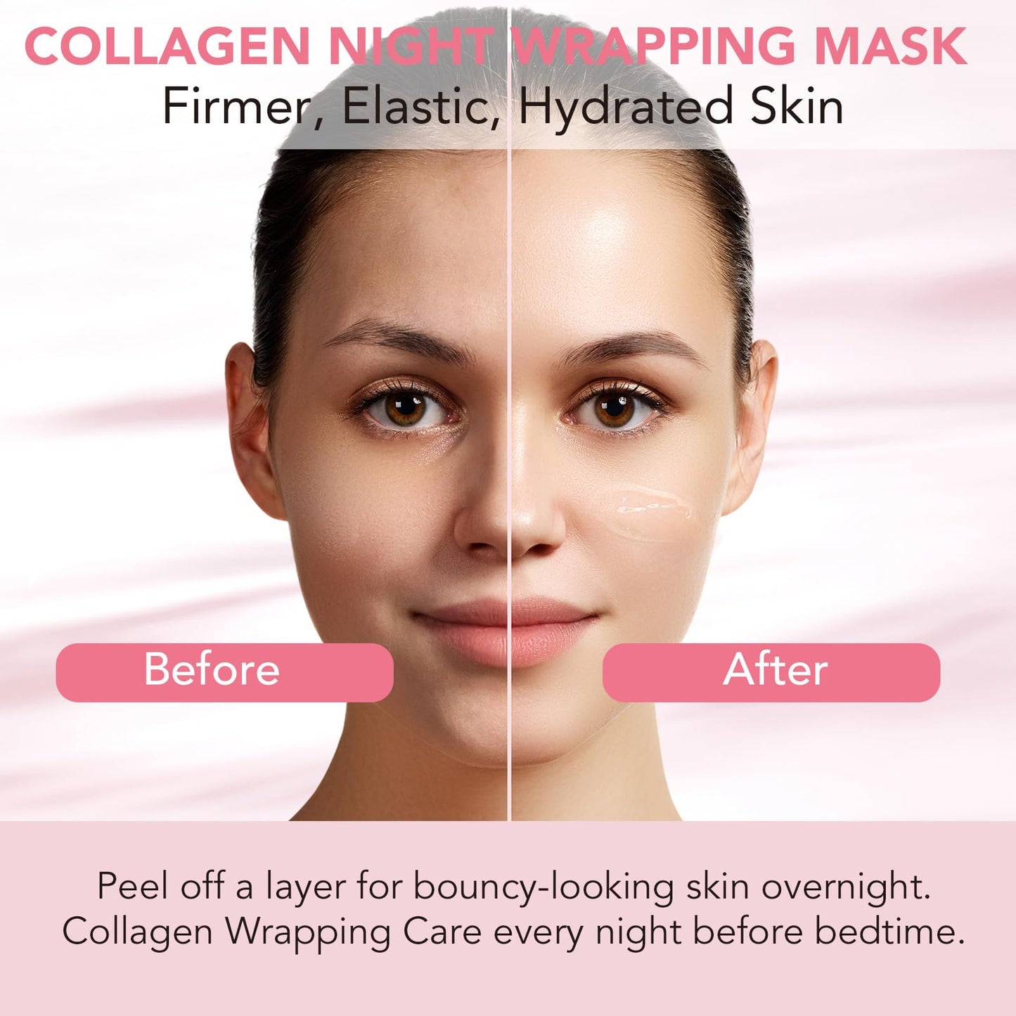 Collagen Overnight Wrapping Peel off Face Mask, Collagen Night Wrapping Mask, Elasticity & Hydration Care, Reduce Fine Lines & Dullness, Anti-aging Skin Care 2.53 fl.oz