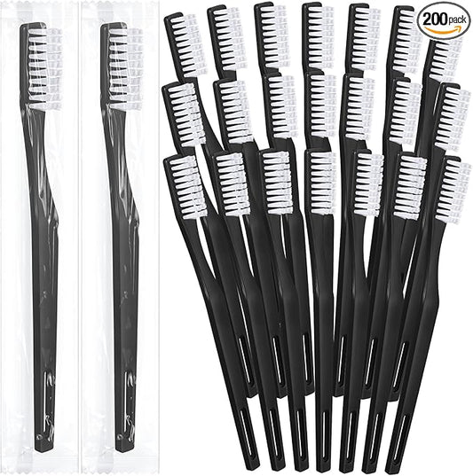 CHENGU 200 Pack Individually Wrapped Disposable Toothbrush Bulk Single Use Toothbrush with Soft Bristle for Women Men Adult Hotels Guest Travel Donation(Black)