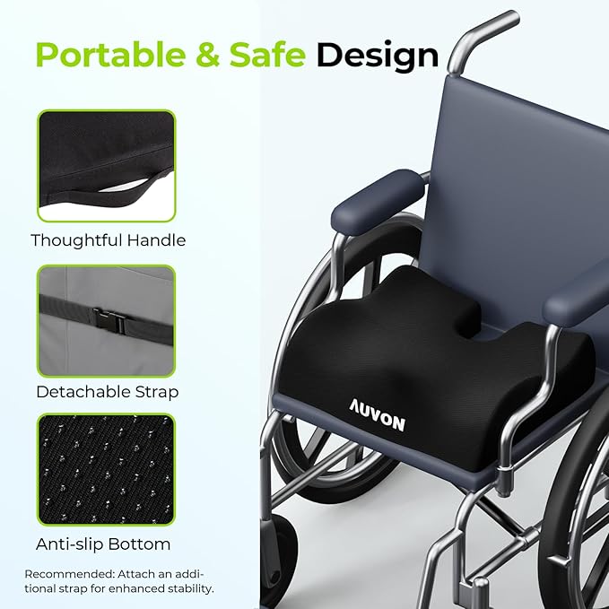 AUVON Anti-Slip Wheelchair Cushions with Front High Rear Low & Hump Design, Ergonomic Seat Cushion to Optimize Sitting Posture, Chair Cushions Relieve Sciatica, Back, Pressure Sore & Ulcer Pain