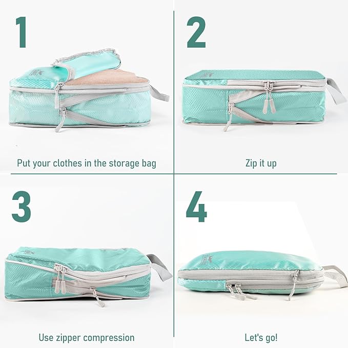 4-Piece Packing Cube Set - Lightweight Luggage Organizers for Travel, Vacation and Suitcases - Durable Accessories with Compression
