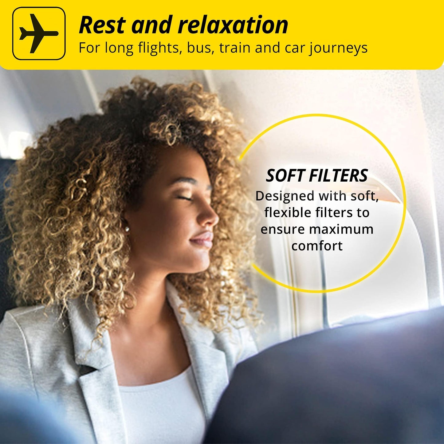 Alpine FlyFit - Earplugs for Pressure Relief & Preventing Ear Pain While Flying - Airplane Travel Essentials - Comfortable Reusable Hypoallergenic Earplugs with Ultra Soft Filter