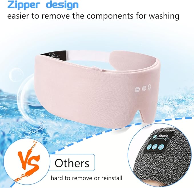 ALASKA BEAR Sleep Headphone Headband Bluetooth 5.2 HD Stereo Noise Reduction Eye Contour Built-in Mask w/Thin Speakers Wireless Audio Sports Headgear(Pink)