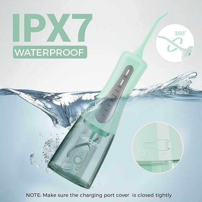 350ML Water Dental Flosser Teeth Pick with Travel Bag, 5 Modes Portable Cordless Oral Irrigator Cleaner, Electric Rechargeable IPX7 Waterproof for Home Travel Teeth Cleaning flossing (Green)