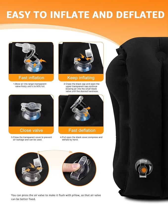 Sunany Travel Pillow, Inflatable Neck Pillow Used for Airplanes/Cars/Buses/Trains/Office Napping with Eye Mask/Earplugs (Balck)