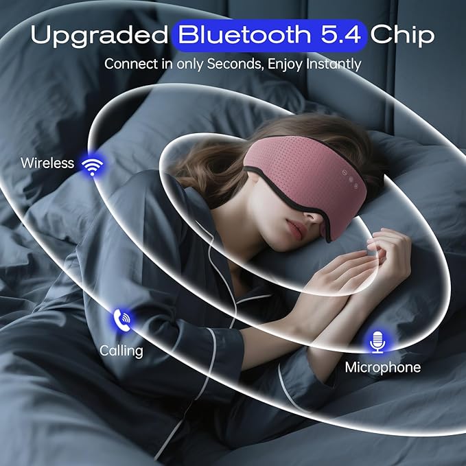Sleep Mask with Bluetooth 5.4 Headphones, Removable 3D Eye Cups, Timing Sleeping Headphones for Side Sleepers, Wireless Music Eye Mask Speakers for Men, Women, Tech Gifts, Pink