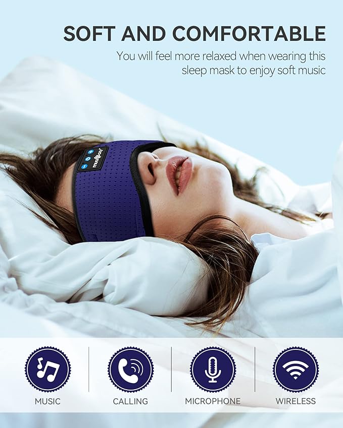 MUSICOZY Sleep Headphones Bluetooth 5.4 Headband Breathable Sleeping Headphones, Wireless Music Eye Mask Earbuds Earphones for Side Sleepers Men Women Air Travel Cool Tech Gadget Gifts