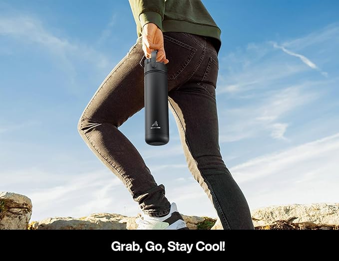26 oz Insulated Water Bottle with 2-in-1 Straw and Spout Lid, Glow-in-the-Dark, 24H Cold, Leakproof, Fits in Car Cup Holder, Stainless Steel for Sports, Travel, and School (Midnight Mirage)