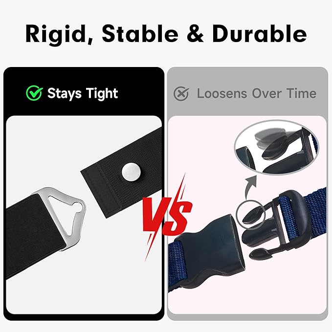 2-in-1 Travel Belt for Luggage Over Handle, Luggage Belt for Carry on Bag, Suitcase Straps, Add a Bag Bungees Luggage Straps Adjustable with Alloy Buckle,Hands-Free for Airport (Black, 2 Pack)