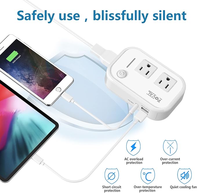 220V to 110V Converter Travel Adapter, FOVAL International Step Down Power Converter for Hair Straightener/Curler with 18W USB-C Port Voltage Converter US to Europe Italy UK AU China Plug (White)