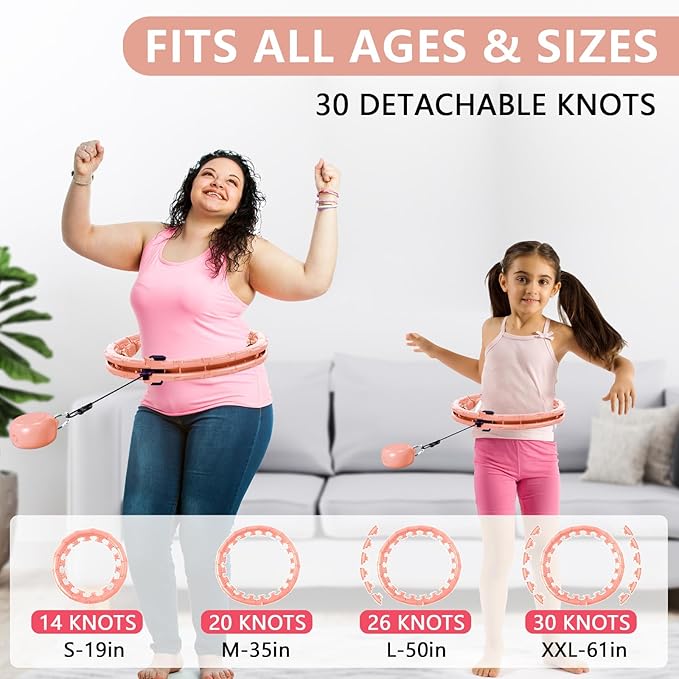 30/12 Knots, Upgraded Magnetic Lock Weighted Hula Hoop for Adults Weight Loss, Infinity Hoop Plus Size, Children Adults Home Outdoors, Fitness Exercise, Abdominal Toner