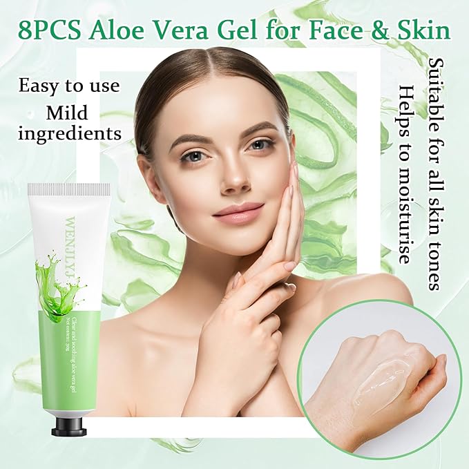 8PCS Aloe Vera Gel for Face & Skin,Organic Aloe Vera Gel,Hydrating After Sun Cream for Travel Size,Moisturizing Lotion for Skincare,After Sun Lotion for All Skin Type(A)