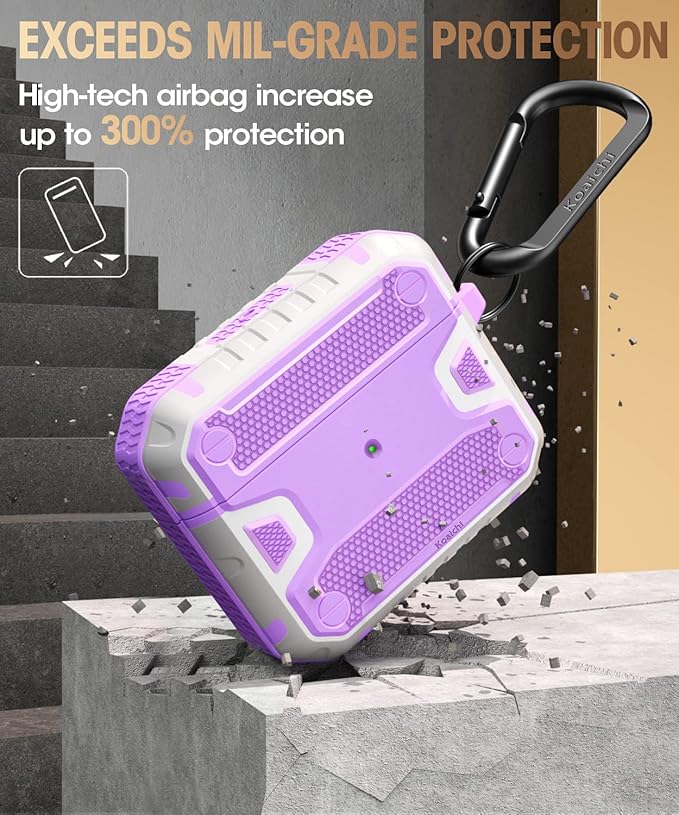 Koaichi Compatible with AirPods 3rd Generation Case(2021), Full-Body Rugged Hard Shell Protective Case Cover with Keychain Designed for AirPods 3 Case, Purple/White