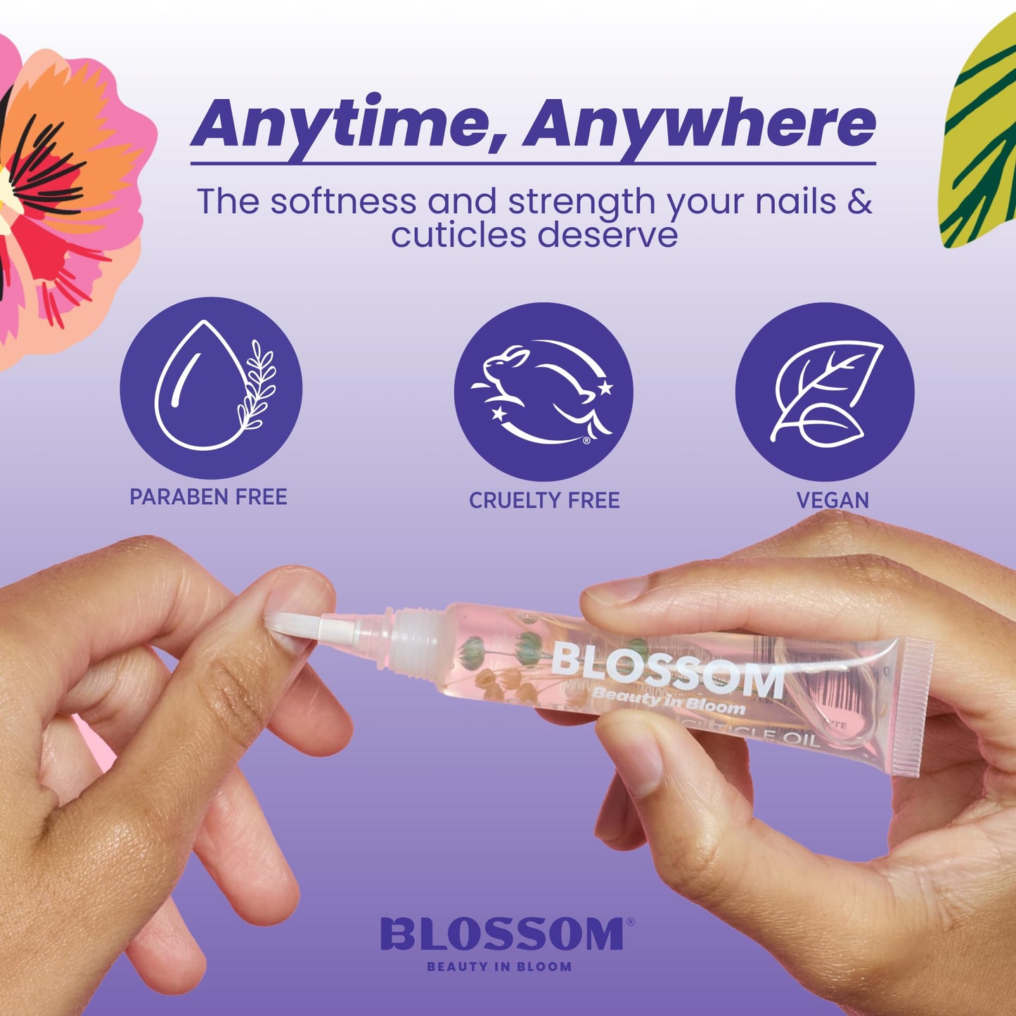 Blossom Cuticle Oil Pen for Nails, On the Mend Scented Travel Nail Oil for Growth and Strength, Infused with Real Flowers 0.34oz, Spring Bouquet