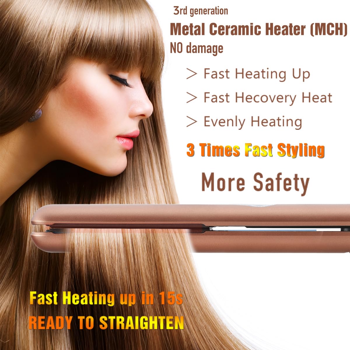 NITION Ceramic Tourmaline Hair Straighteners LCD Flat Iron MCH Fast Heating Up. Healthy Home Straightening Styling Tools with Travel Pouch Bag. 265-450°F Adjustable. 1" Smooth 3D Plate. Dual Voltage