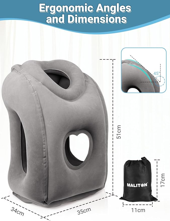 Maliton Inflatable Travel Pillow for Airplane Comfortable Sleeping to Relieve Neck and Shoulder Pain, Support Head Inflatable Pillow for Long Flights, Used for Airplanes, Cars, Trains(Dark Grey)